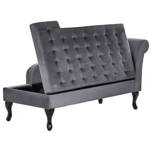 Right Hand Velvet Chaise Lounge with Storage Dark Grey PESSAC