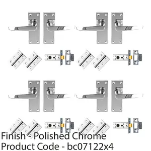 4 PACK - Victorian Straight Door Handle & Latch Pack Set- Polished Chrome Lever on Plate Kit