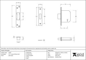 From The Anvil Satin Brass 2 1/2" 5 Lever BS Dead Lock