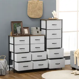 HOMCOM 8 Drawer Fabric Chest of Drawers w/ Wooden Top for Closet Hallway Grey