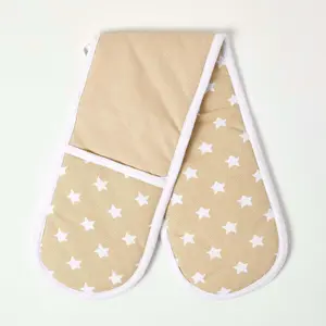 Homescapes Beige Stars Cotton Double Oven Glove