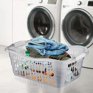 New Plastic Laundry Storage Basket Hamper Washing Clothes With Handles Strong Clear