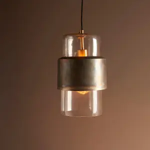 Bronze Hanging Ceiling Pendant Light - Clear Glass Shade - Single Bulb Fitting