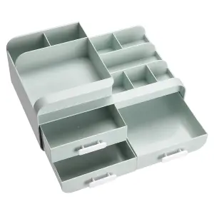 Green 3 Drawers Multifunctional Plastic Makeup Storage Desk Organizer for Stationery Marker Pens