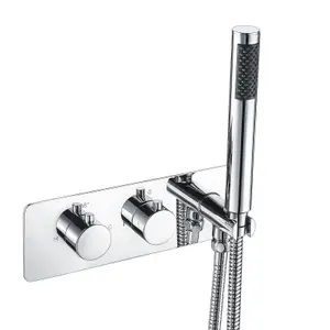 2 Dial 2 Way Round Thermostatic Concealed Valve Diverter & Shower Handset & Bath Filler Waste