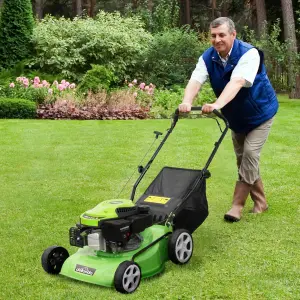 Dellonda Hand Propelled Petrol Lawnmower Grass Cutter, 132cc 16"/40cm 4-Stroke