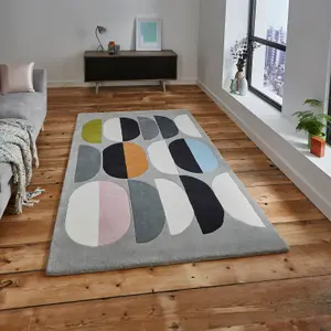 Grey Handmade , Luxurious , Modern , Viscose Wool Easy to Clean Geometric Rug for Bedroom, Living Room - 120cm X 170cm