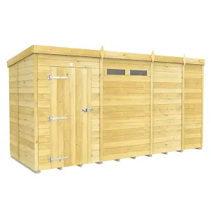 13 x 5 Feet Pent Security Shed - Single Door - Wood - L147 x W387 x H201 cm