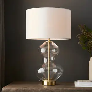 Luminosa Lecce Complete Table Lamp, Bright Nickel Plate, Glass With Vintage White Fabric