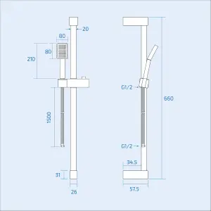 Nes Home Olive Square 3 Way Concealed Thermostatic Shower Mixer Valve, Shower Head, Handset, Slider Rail, 4x Body Jets Set Chrome