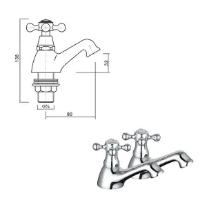 Nes Home Victorian Bath Taps & Basin Mono Mixer Tap Sets and Waste