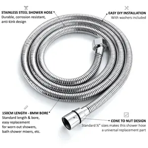 ENKI Standard Chrome Flexi Stainless Steel Shower Hose 1.5m