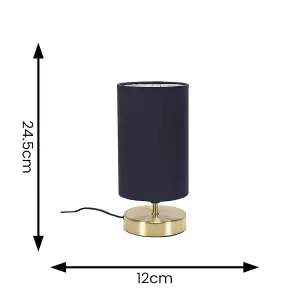 ValueLights Francis Brushed Gold Cylinder Touch Dimmer Table Lamp with Navy Blue Fabric Shade Bedside Light Bedside Light