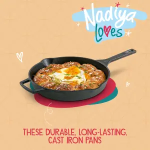 Prestige Nadiya Black Round Cast Iron Dishwasher Safe Induction Suitable Frying Pan with Pouring Lips 25cm