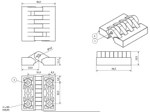 Pack 4 Black Polyamide Hinge Reinforced Plastic 48x49mm Italian Concealed Fixing