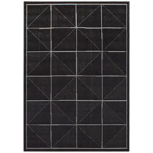 Patio Check PAT07 Geometric Indoor Outdoor Rugs in Charcoal Grey - 160x230cm