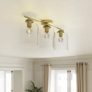 GoodHome Brushed Glass & metal Brass effect 3 Lamp Ceiling light