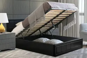 Black Ottoman Storage Bed Frame Double