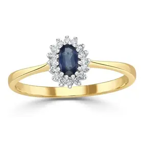 Sapphire 5 X 3mm And Diamond 9K Gold Ring A3225