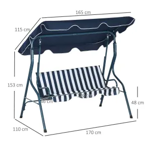 Outsunny 3-person Garden Swing Chair w/ Adjustable Canopy, Blue Stripes