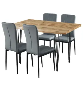 Hallowood Furniture Cullompton Large Dining Table (1.2m) with 4 Light Grey Faux Leather Chairs