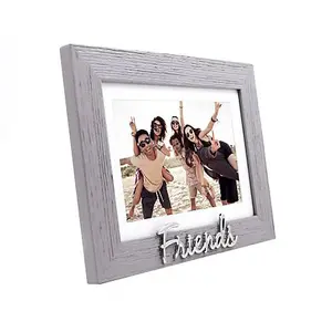 Grey Woodgrain Effect Friends Picture Frame with Silver Letters - 6x4 or 7x5