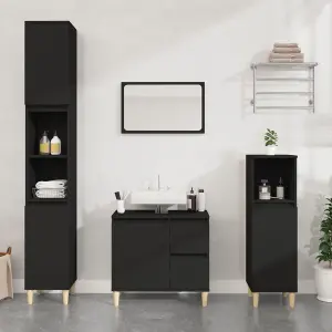 Berkfield Bathroom Cabinet Black 30x30x190 cm Engineered Wood