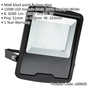 Slim Outdoor IP65 Floodlight - 150W Daylight White LED - 12000 Lumen High Output