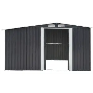 10 x 8 ft Waterproof Outdoor Metal Shed Garden Storage Tool Shed Apex Roof Double Door with Log Storage Store,Black