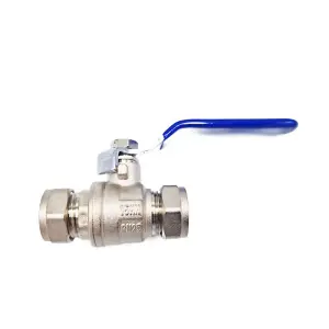 Handle Lever Inline Ball Valve 15mm Compression Blue Quarter Turn