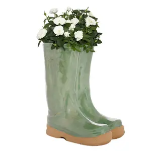 Sage Green Large Wellington Boot Planter Ceramic Indoor Outdoor Garden Flower Plant Pot