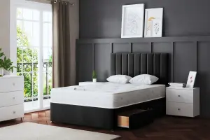 Amelia Black Upholstered Panel Divan Bed with Headboard and Four Drawers Small Double