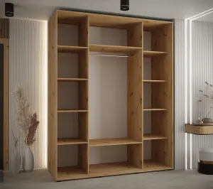 Cannes XI Mirrored Sliding Door Wardrobe W190cm - Elegant Oak Artisan Storage for Ample Wardrobes