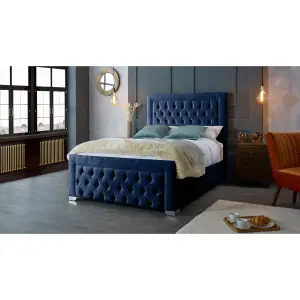 Gelson Plush Velvet Blue Bed Frame