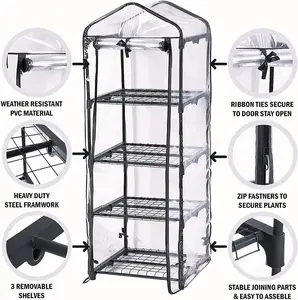 4 Tier Mini Greenhouse Compact Double Zip Sturdy Steel Frame Transparent Plastic PVC Cover Indoor Outdoor Garden 69 x 49 x 160cm