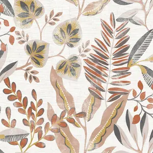 GoodHome Bronz Light beige Floral Textured Wallpaper Sample