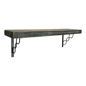 Solid Wood Handmade Rustical Shelf Monochrome 225mm 9 inch with Black Metal Bracket WPRP Length of 240cm