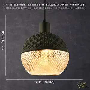 Unique Spherical Pendant Light Shade in Matte Black and Dimpled Golden Glass