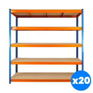 20 Bays of 5 Tier ULTRA HEAVY DUTY Storage Racking 1800h x 1800w x 450d mm 350kg