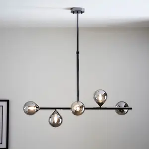 Luminosa Grosseto Bar Pendant Ceiling Light Black Chrome Plate, Smoked Mirror Glass