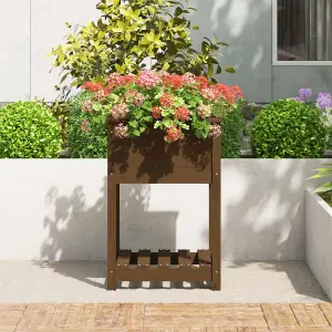 Berkfield Planter with Shelf Honey Brown 54x54x81 cm Solid Wood Pine