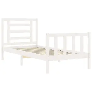 Berkfield Bed Frame with Headboard White Single Solid Wood