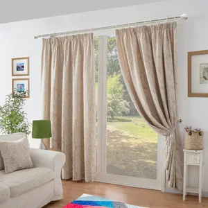 Chenille Jacquard Lined Pencil Pleat Curtains 229x229cm Cream