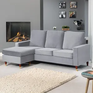 Hendrick Reversible Velvet Fabric Corner Sofa - Grey