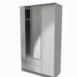 Chester Triple Mirror Wardrobe with 2 Drawers in Uniform Grey Gloss & Dusk Grey (Ready Assembled)