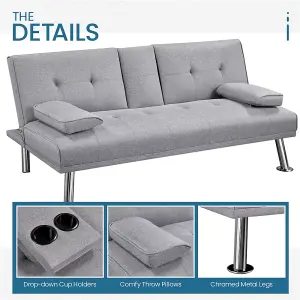 Yaheetech Light Grey Fabric Upholstered Convertible Futon Sofa Bed for Small Space