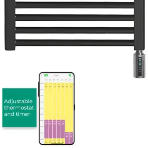 Bray Wifi Electric Heated Towel Rail With Thermostat, Timer, Straight, Black - W500 x H1000 mm