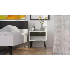 Dowler 1 Drawer Bedside Table White/Black Matte