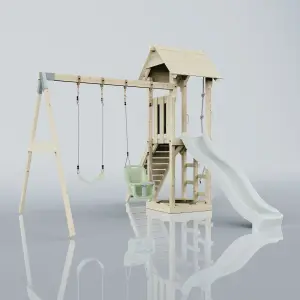 PolarPlay Tower Kids Wooden Climbing Frame with Swing and Slide - Swing Olavo Mist