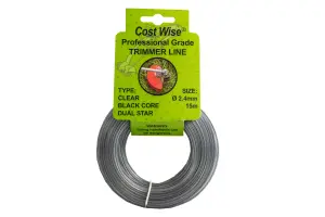 15m of Cost Wise Duel core star shape strimmer line for extra durability and superior cutting power ( 2.4mm)